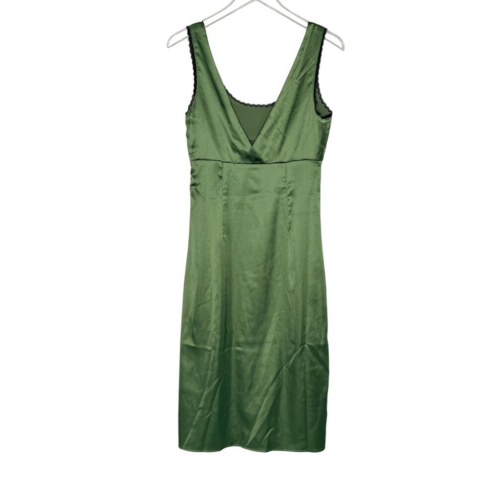 Forever 21 Olive Satin V-Neck Mini Dress M NEW Babydoll Lace Trim Y2K 90s